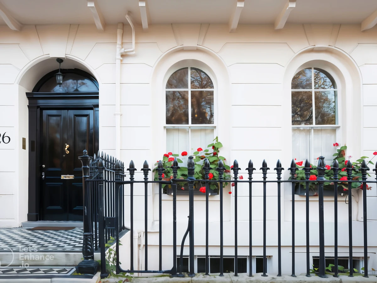Exterior window frame painting on white Georgian townhouse in Reading by Reading Decorators