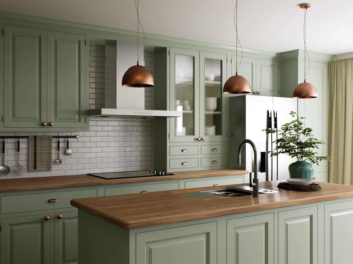 kitchen-painting-sage-green-shaker-reading-decorators Kitchen cabinet painting costs in Reading - sage green shaker kitchen by Reading Decorators