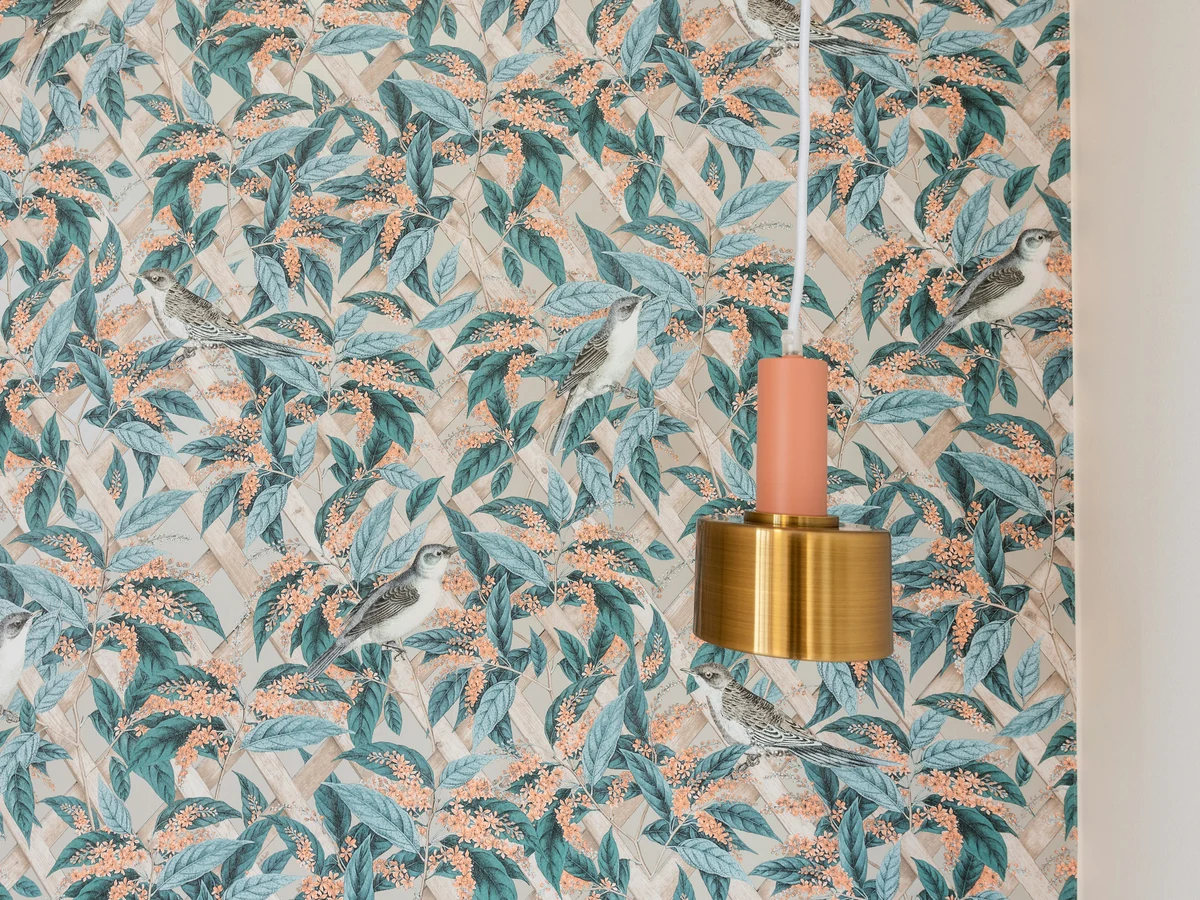 Close-up of floral botanical wallpaper installed in Reading by Reading Decorators